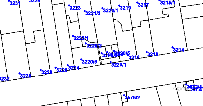 Parcela st. 3220/3 v KÚ Židenice, Katastrální mapa