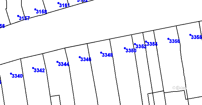 Parcela st. 3348 v KÚ Židenice, Katastrální mapa