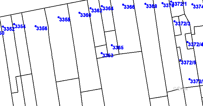 Parcela st. 3363 v KÚ Židenice, Katastrální mapa