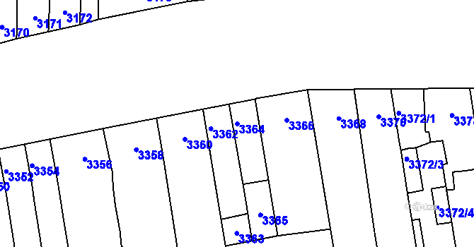 Parcela st. 3364 v KÚ Židenice, Katastrální mapa