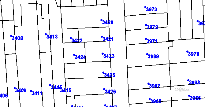 Parcela st. 3423 v KÚ Židenice, Katastrální mapa