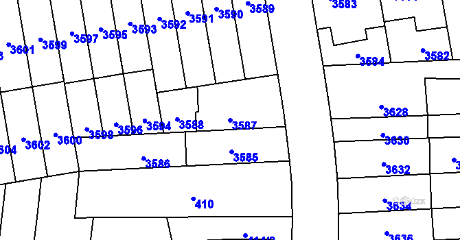 Parcela st. 3587 v KÚ Židenice, Katastrální mapa