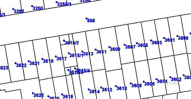 Parcela st. 3611 v KÚ Židenice, Katastrální mapa