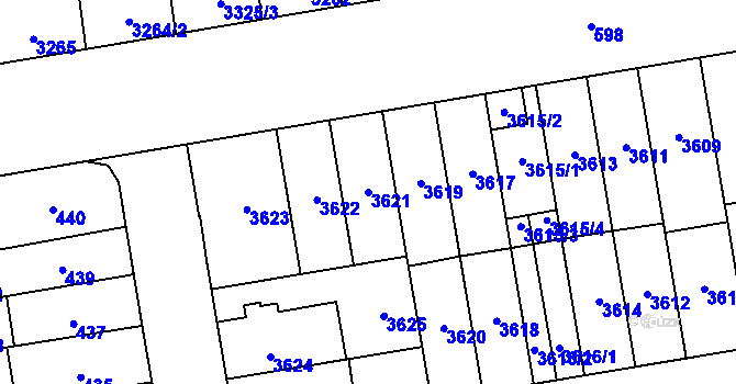 Parcela st. 3621 v KÚ Židenice, Katastrální mapa