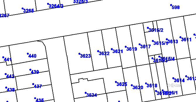 Parcela st. 3622 v KÚ Židenice, Katastrální mapa