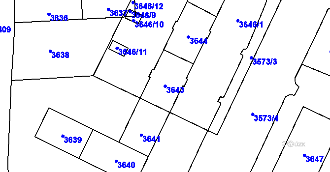 Parcela st. 3643 v KÚ Židenice, Katastrální mapa