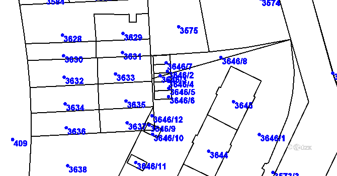 Parcela st. 3646/5 v KÚ Židenice, Katastrální mapa