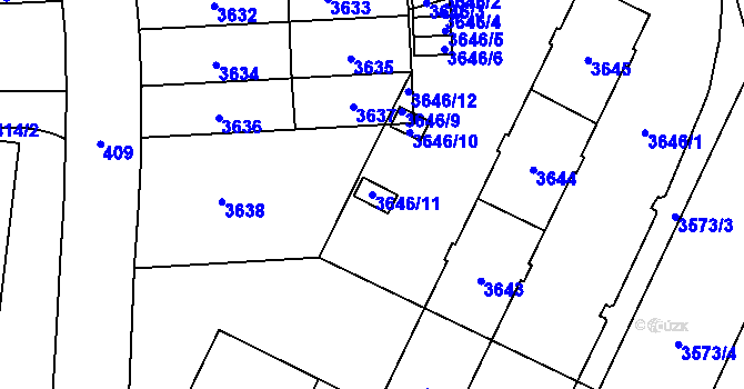 Parcela st. 3646/11 v KÚ Židenice, Katastrální mapa