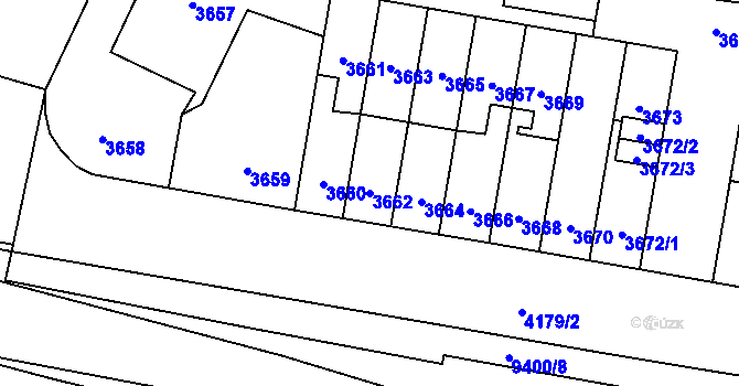 Parcela st. 3662 v KÚ Židenice, Katastrální mapa