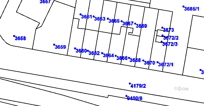 Parcela st. 3664 v KÚ Židenice, Katastrální mapa