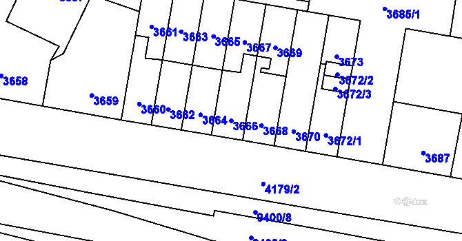 Parcela st. 3666 v KÚ Židenice, Katastrální mapa
