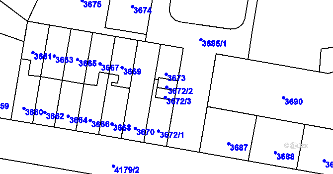 Parcela st. 3672/2 v KÚ Židenice, Katastrální mapa
