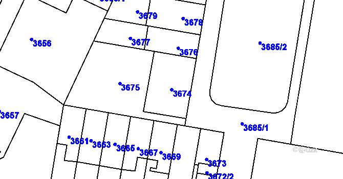 Parcela st. 3674 v KÚ Židenice, Katastrální mapa