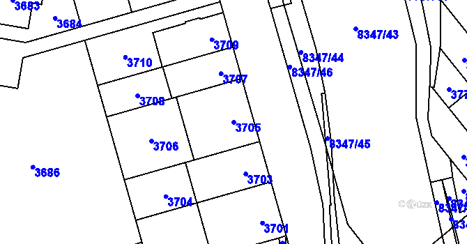 Parcela st. 3705 v KÚ Židenice, Katastrální mapa