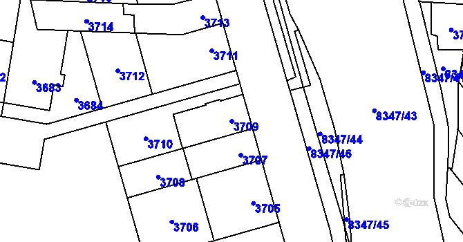 Parcela st. 3709 v KÚ Židenice, Katastrální mapa