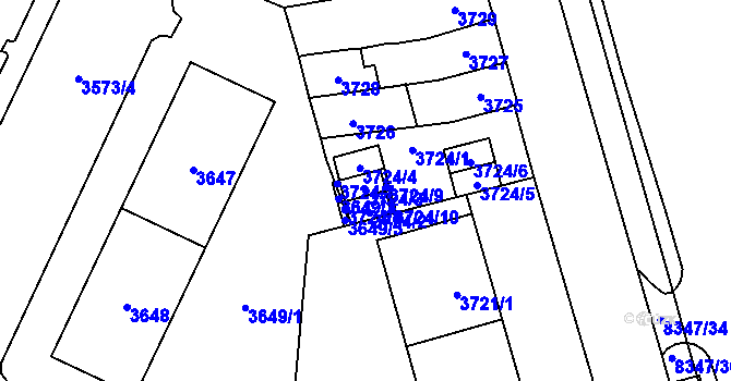 Parcela st. 3724/3 v KÚ Židenice, Katastrální mapa