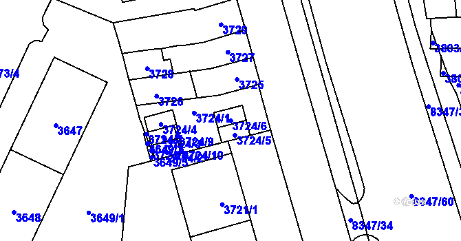 Parcela st. 3724/6 v KÚ Židenice, Katastrální mapa