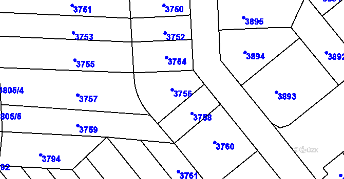 Parcela st. 3756 v KÚ Židenice, Katastrální mapa