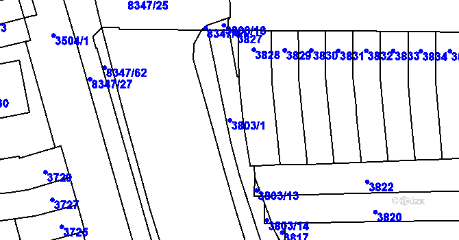 Parcela st. 3803/1 v KÚ Židenice, Katastrální mapa