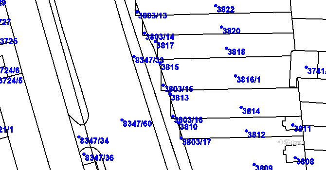 Parcela st. 3803/15 v KÚ Židenice, Katastrální mapa