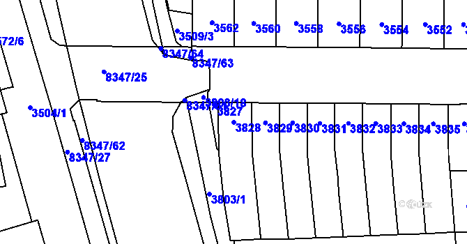 Parcela st. 3828 v KÚ Židenice, Katastrální mapa