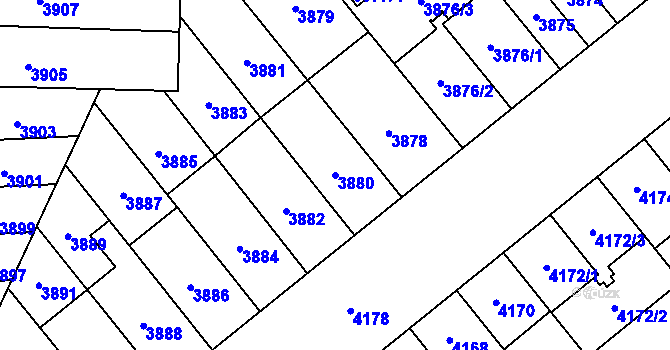 Parcela st. 3880 v KÚ Židenice, Katastrální mapa