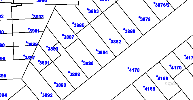 Parcela st. 3884 v KÚ Židenice, Katastrální mapa