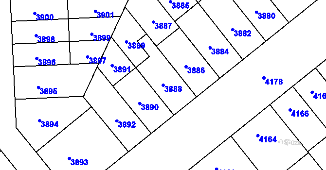 Parcela st. 3888 v KÚ Židenice, Katastrální mapa