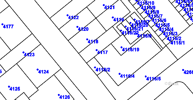 Parcela st. 4117 v KÚ Židenice, Katastrální mapa