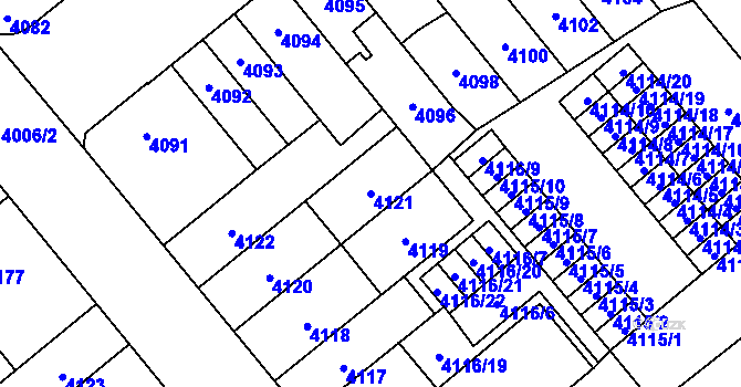 Parcela st. 4121 v KÚ Židenice, Katastrální mapa