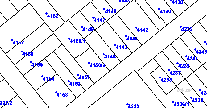 Parcela st. 4148 v KÚ Židenice, Katastrální mapa