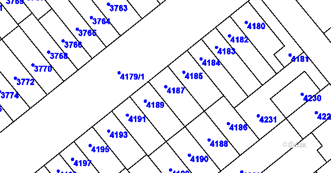 Parcela st. 4187 v KÚ Židenice, Katastrální mapa