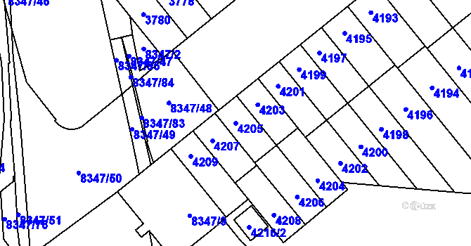 Parcela st. 4205 v KÚ Židenice, Katastrální mapa