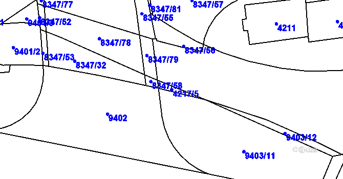 Parcela st. 4217/5 v KÚ Židenice, Katastrální mapa