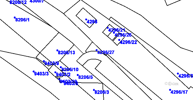 Parcela st. 4296/27 v KÚ Židenice, Katastrální mapa
