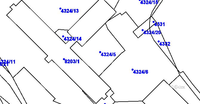 Parcela st. 4324/5 v KÚ Židenice, Katastrální mapa