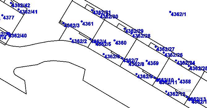 Parcela st. 4362/6 v KÚ Židenice, Katastrální mapa