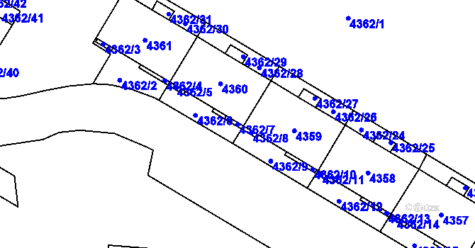 Parcela st. 4362/7 v KÚ Židenice, Katastrální mapa