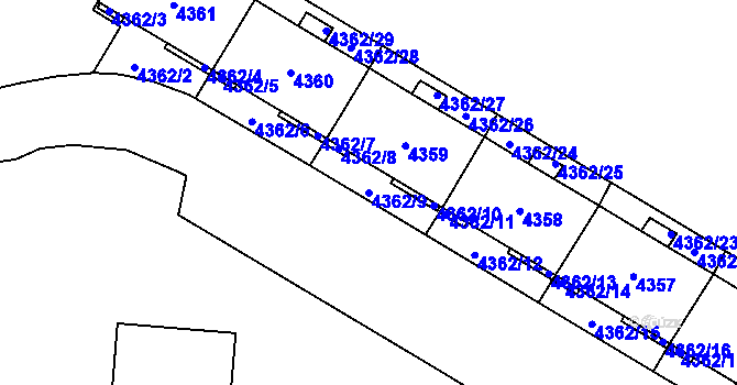 Parcela st. 4362/9 v KÚ Židenice, Katastrální mapa