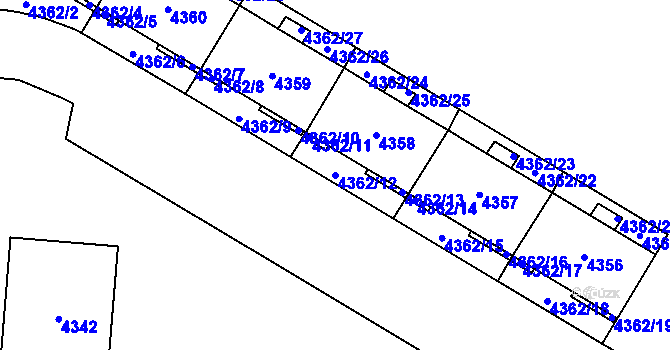 Parcela st. 4362/12 v KÚ Židenice, Katastrální mapa