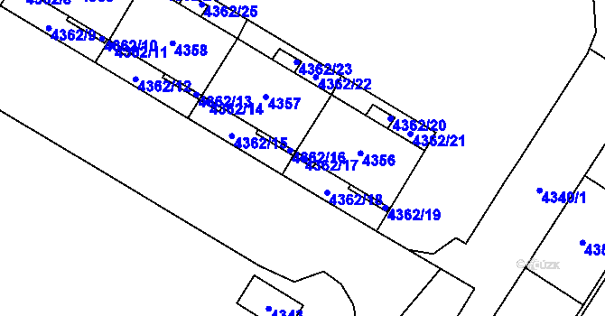 Parcela st. 4362/17 v KÚ Židenice, Katastrální mapa