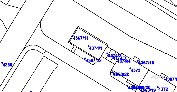 Parcela st. 4374/1 v KÚ Židenice, Katastrální mapa