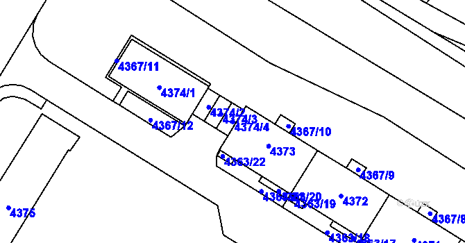 Parcela st. 4374/4 v KÚ Židenice, Katastrální mapa
