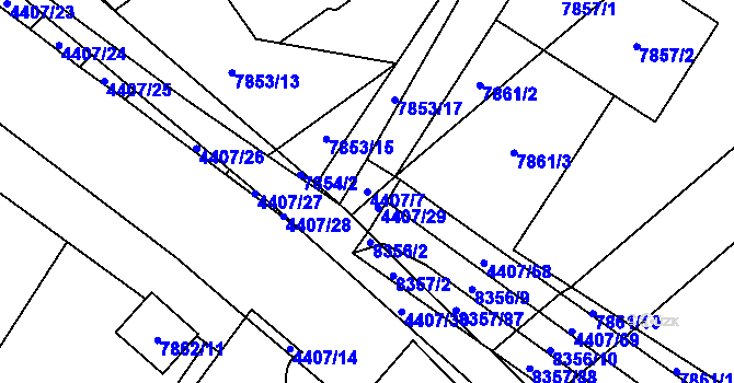 Parcela st. 4407/7 v KÚ Židenice, Katastrální mapa