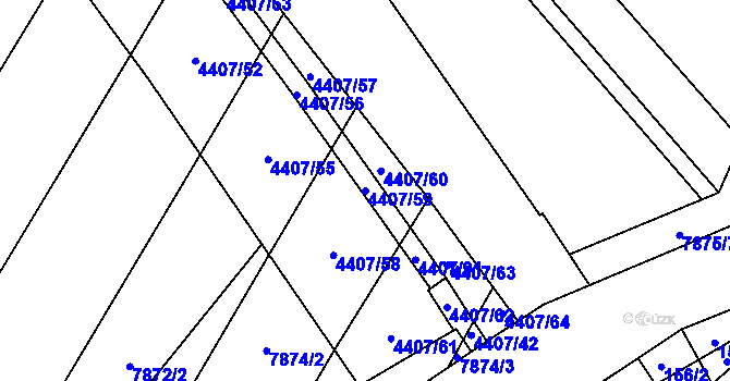 Parcela st. 4407/59 v KÚ Židenice, Katastrální mapa