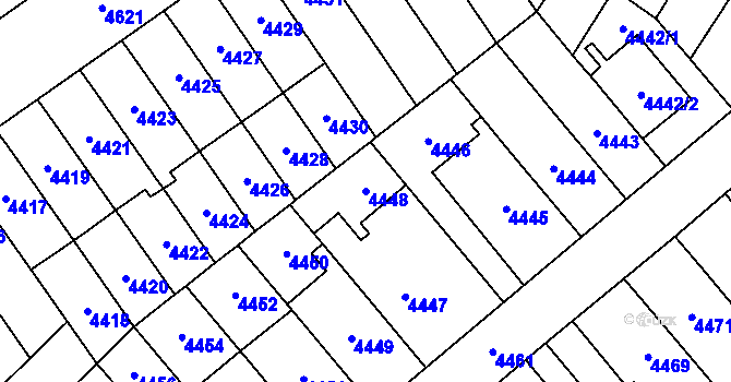 Parcela st. 4448 v KÚ Židenice, Katastrální mapa