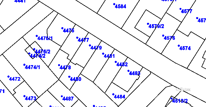 Parcela st. 4481 v KÚ Židenice, Katastrální mapa