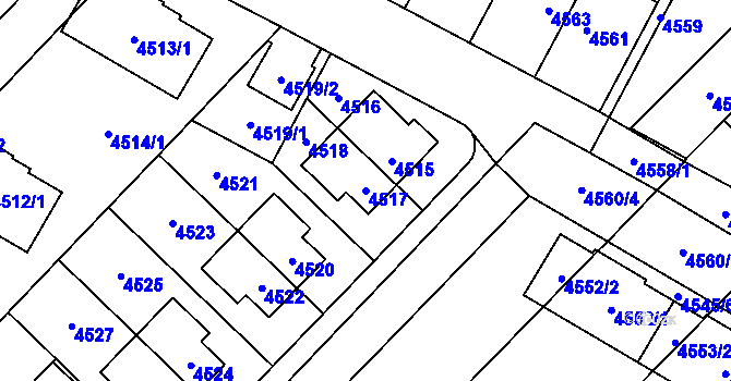 Parcela st. 4517 v KÚ Židenice, Katastrální mapa