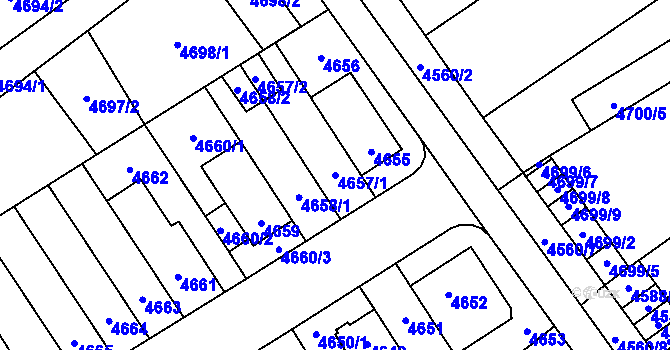 Parcela st. 4657/1 v KÚ Židenice, Katastrální mapa