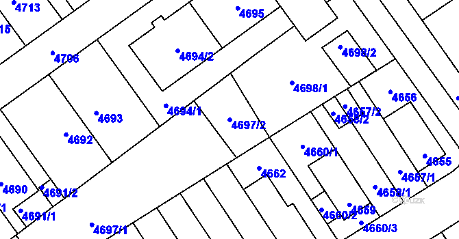 Parcela st. 4697/2 v KÚ Židenice, Katastrální mapa
